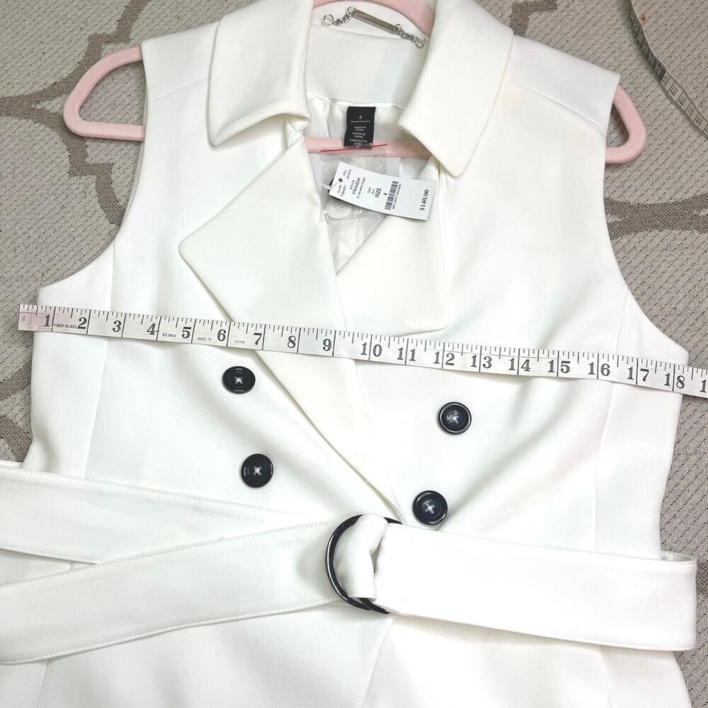White House Black Market Sleeveless Double-Breasted Belted Topper, Ecru,Size 4 - Picture 4 of 12